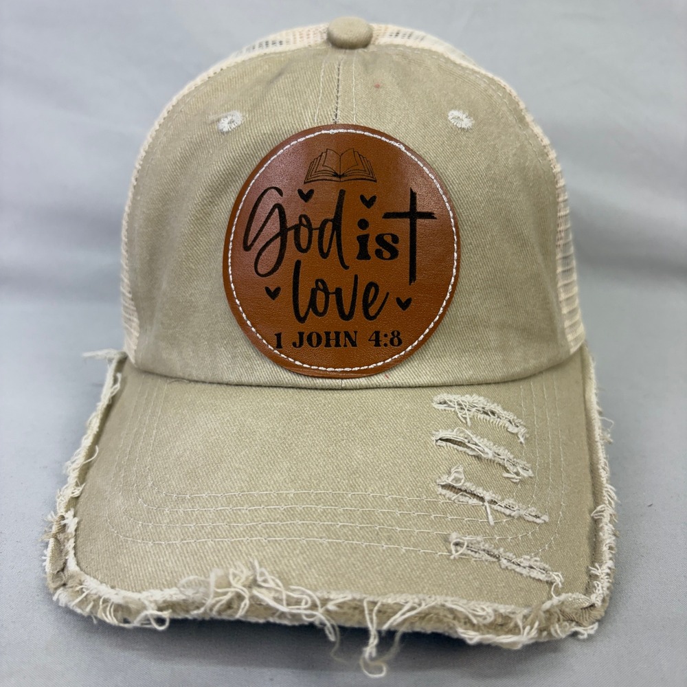 God Is Love 1 John 4:8 Christian Distressed Trucker Hat Snapback Round Patch